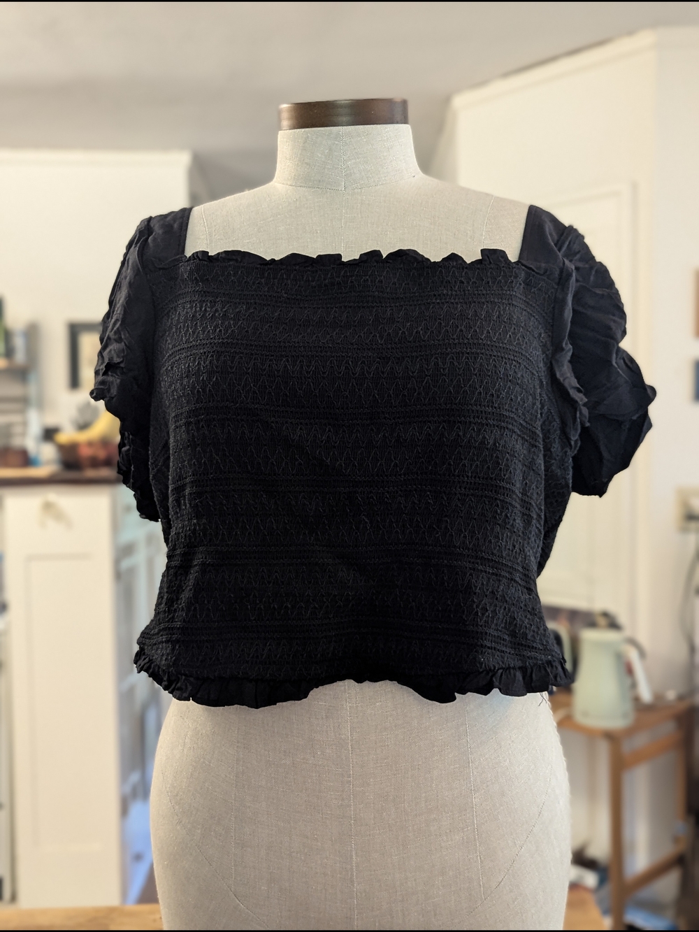 Plus Size Black Shirred Crop Top 5x